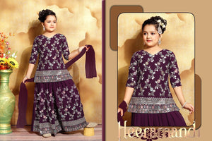 Girls’ Indian Ethnic Palazzo Suit – Dark Wine Shade with Heavy Embroidery & Sequins, GRL -1947