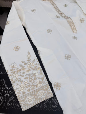 Men’s Ivory Embroidered Kurta Trouser Set | Trendy Kurta Pajama Set with Gold Embroidery | Wedding & Festive Wear, KP - 4027