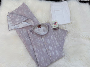 Pastel Purple Jacquard Silk Kurta Pajama Set with Off White Self woven work for Men, KPS-3026