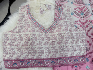 Pink & Ivory Floral Printed Lehenga Choli Set with Dupatta – Ombre Digital Print, Mirror-Style Sequin Accents, Indian Wedding & Festive Wear, LHG-4012