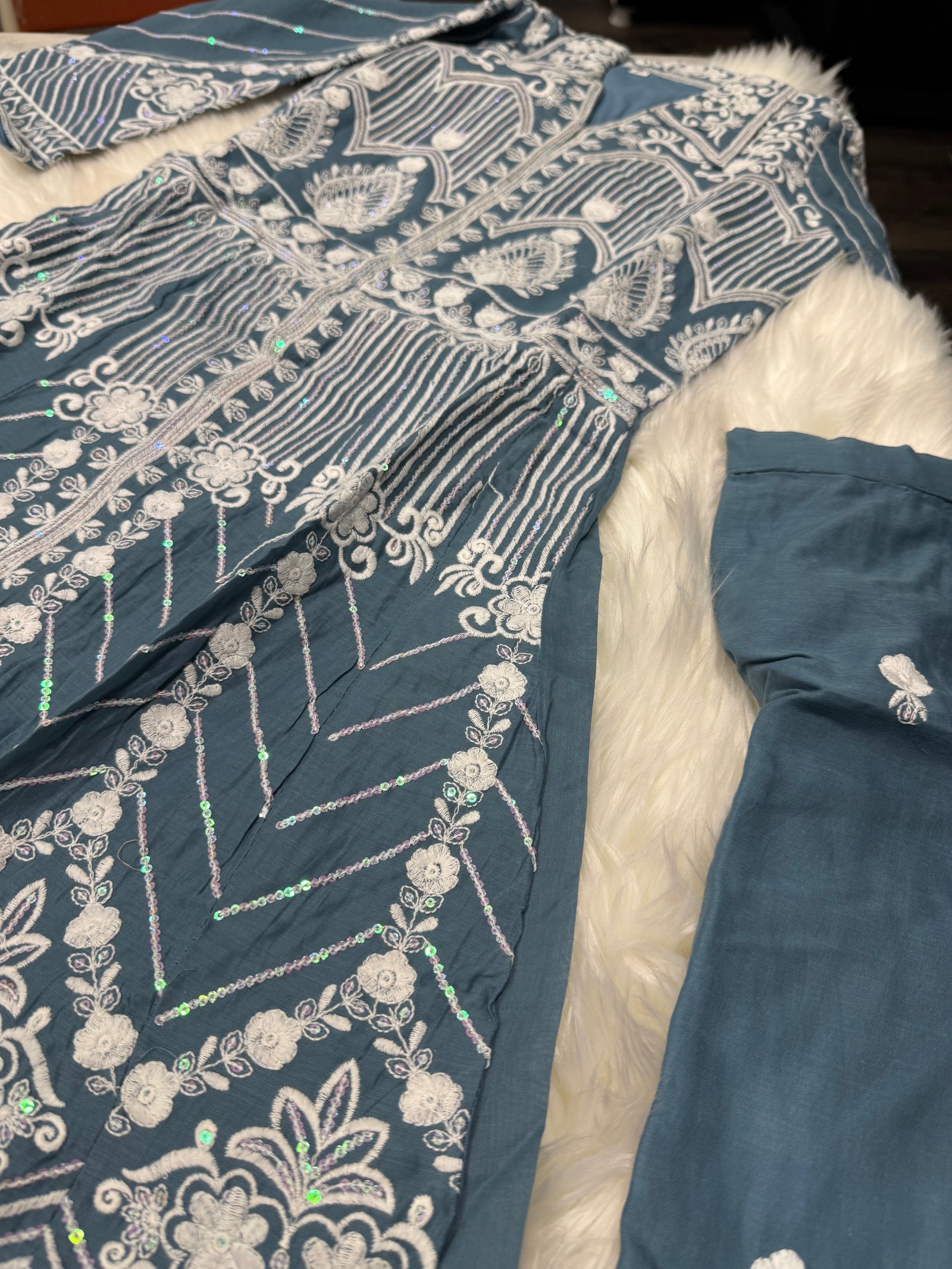 Heavy Chikankari Embroidery 3-Piece Indian Outfit for Girls – Trendy Ethnic Style, Design G- 1942