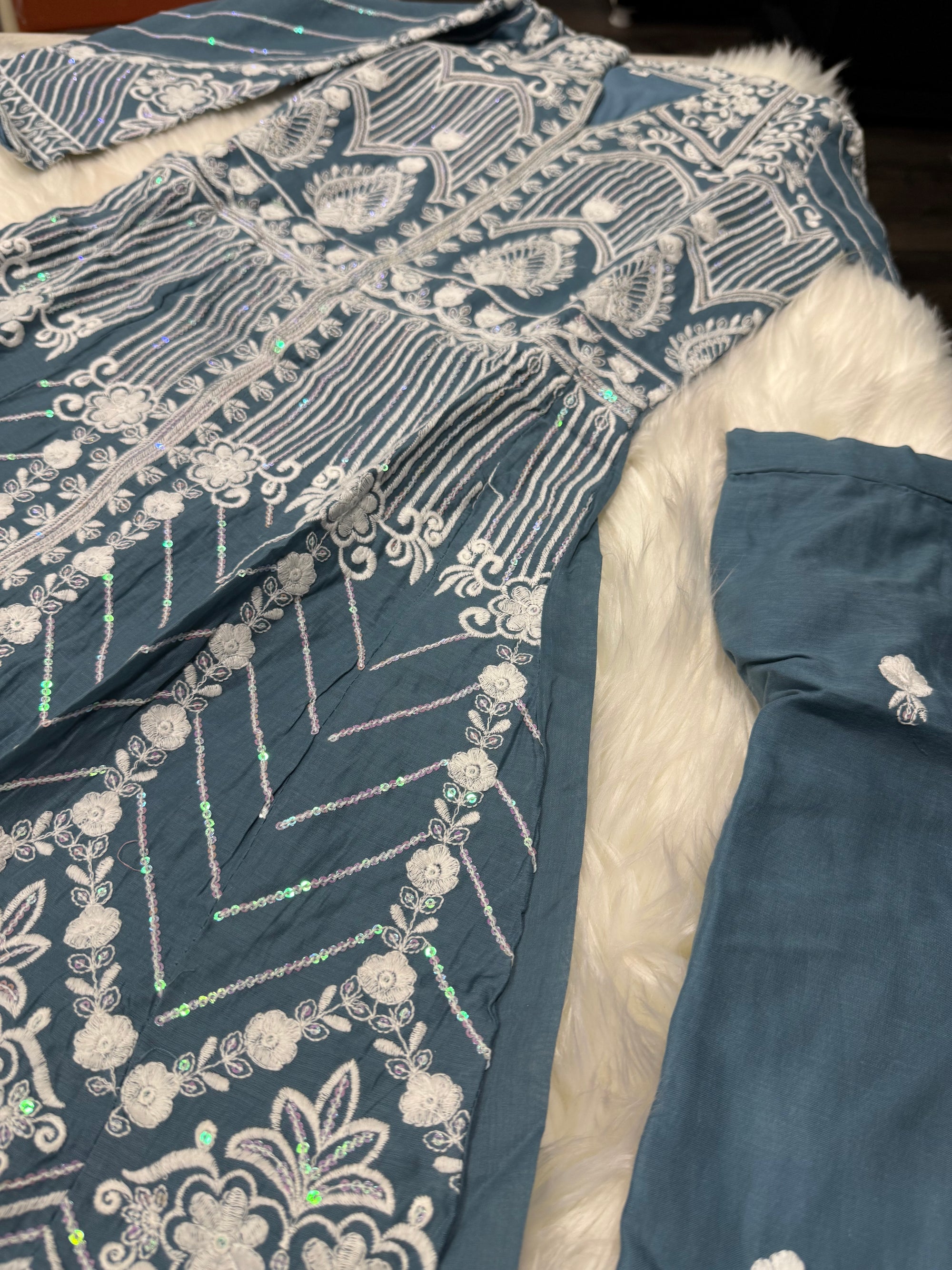 Heavy Chikankari Embroidery 3-Piece Indian Outfit for Girls – Trendy Ethnic Style, Design G- 1942