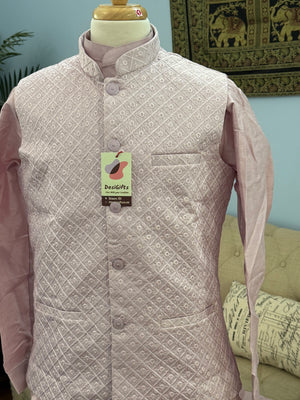 Light Purple Shade 3 Piece Kurta Pajama, Pant Style, with Embroidered Sequins Jacket Set-Silk Fabric, JKP- 1922