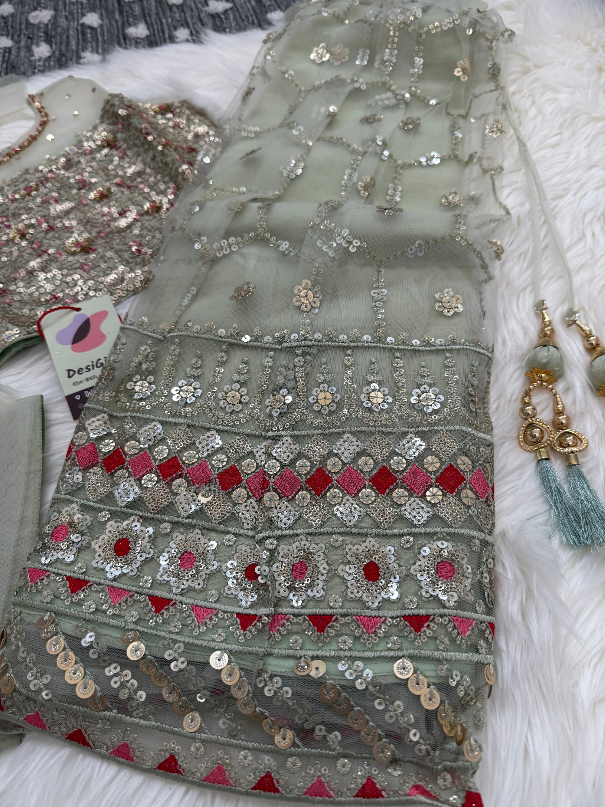 Classy Cream Sequins Lehnga Choli, Indian traditional festive outfit for Princess, Girl Design GRL - 1564