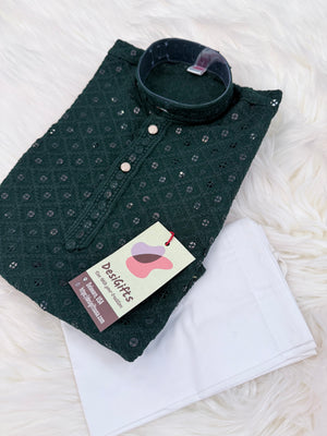 Boy Kurta Pajama with Sequins Work in Green Shade- BOY-2018
