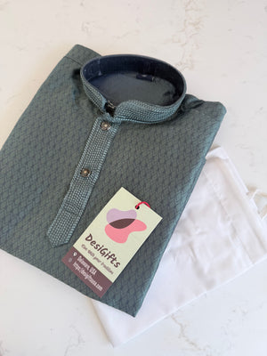 Teal Green Shade Boy's Cotton Silk  Self Design Kurta Pajama - Design BOY-2002