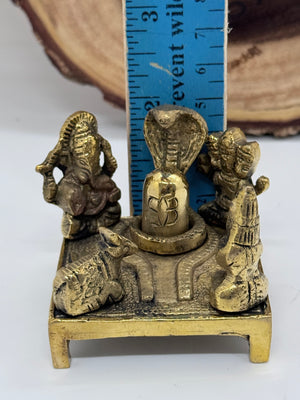 Brass Shiva Lingam with Nandi & Deities | 2.0" Handcrafted Pooja Idol | Traditional Shivling Murti for Home & Office: SPM - 3043