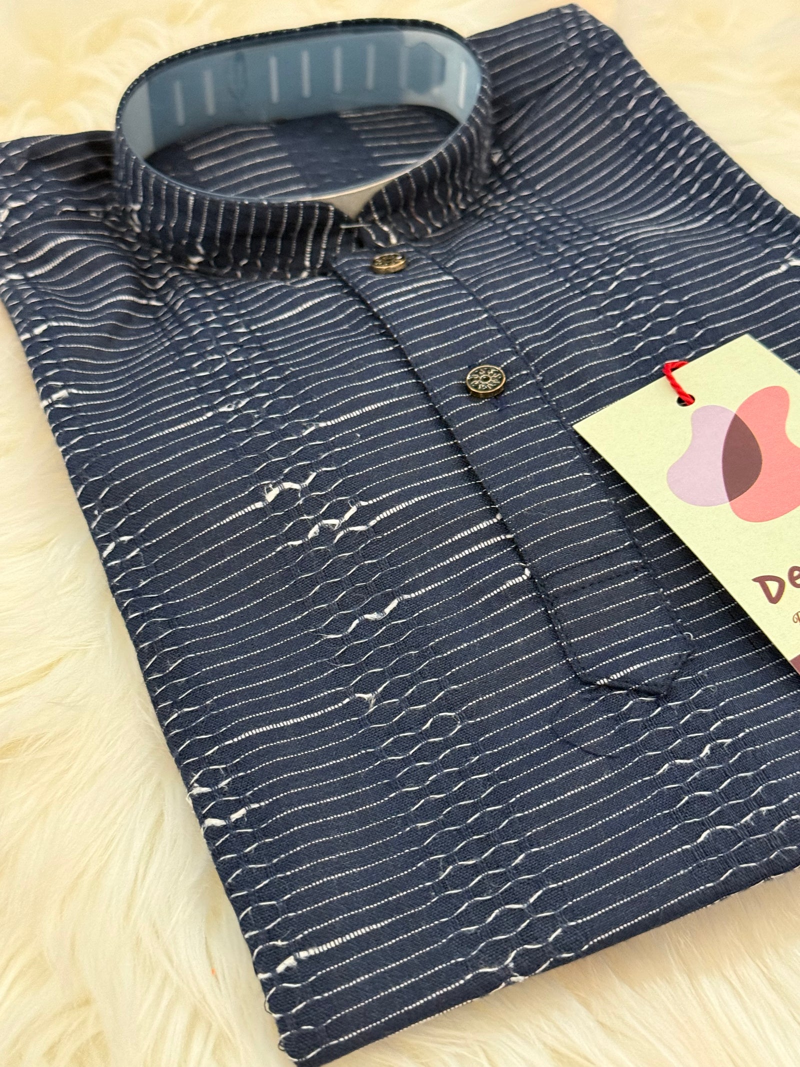 Navy Shade Boy's Soft Cotton Silk Embroidered Kurta Pajama - Design BOY-1920