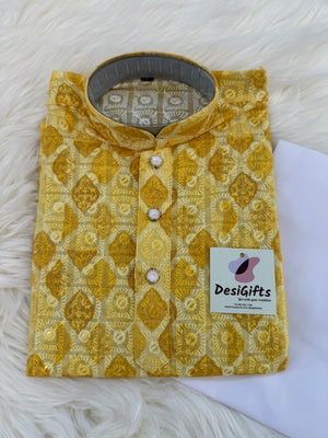 Yellow Shade Boy's Cotton Blended Self Designer Dress - Design BOY-1727