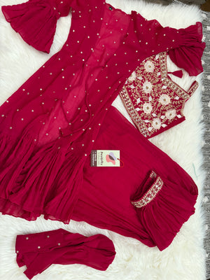 Festive Lehnga Choli with Jacket, Indian traditional festive outfit for Princess in Apple Red Shade, Girl Design GRL - 1569