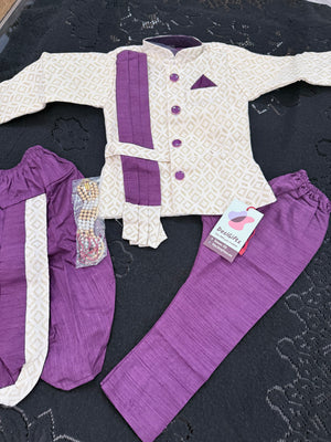 Boys 3 Piece Silk Blend Indian Dress Set with Sparkly Jacket, Dhoti & Pajama – Ethnic Wedding and Festive Outfit B-2018