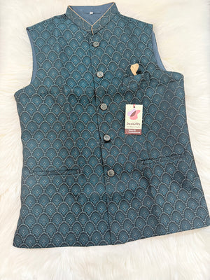 Men’s Elegant Jacket – Premium Festive & Wedding Waistcoat, Self Woven Silk Indian Sadri, Stylish Ethnic Jacket, J-2082