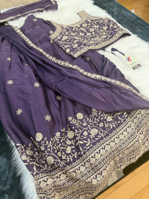 Purple Shade Lehnga Choli in Sari Style, Half Sari, , Indian traditional festive outfit for Princess, Girl Design GRL - 1895