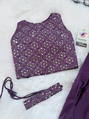 Readymade Saree  in Orchid Purple Shade for Girls with sequins Blouse, Indian Ethnic Outfit, GRL -3028