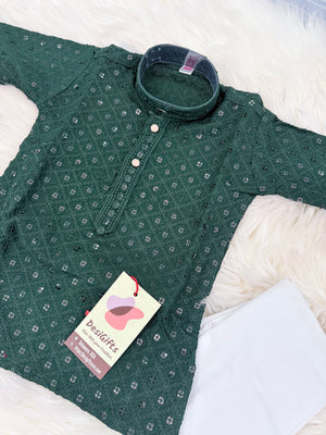 Boy Kurta Pajama with Sequins Work in Green Shade- BOY-2018