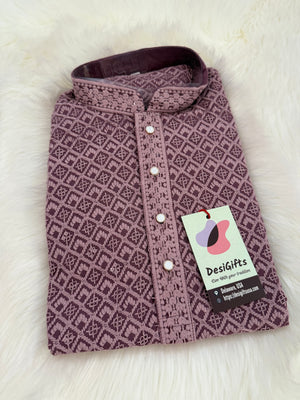 Onion Shade Chikankari Shirt-Style Short Kurta with Sequins – Ethnic Casual Kurta, SK - 1935