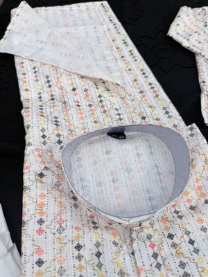 Ivory Cream 2-Piece Kurta Pajama Set – Father & Son Outfit | Premium Cotton Jacquard with Zari & Sequin Detailing, DM-2043