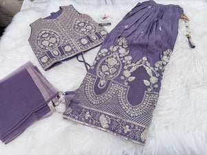 Girls Lavender Purple Zari Embroidered Lehenga Choli Set with Dupatta, Traditional Indian Ethnic Wear for Kids, Wedding & Festival Outfit, G-2096