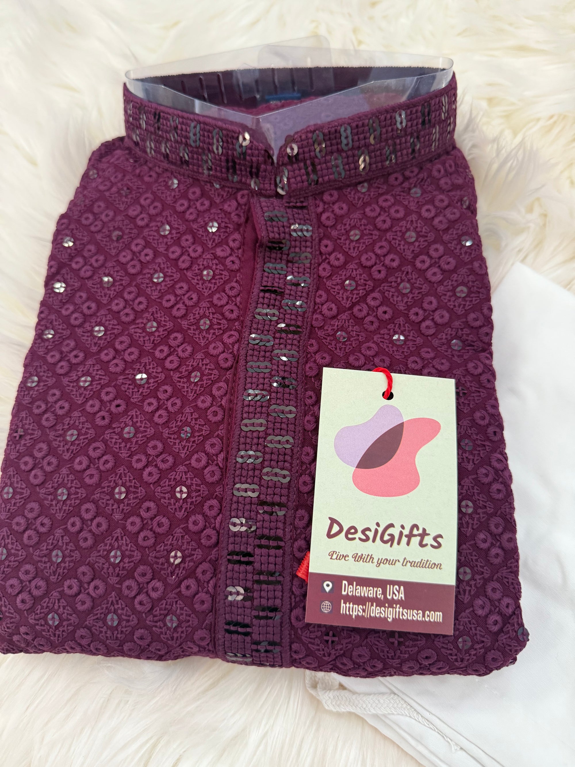 Pre-Teen and Teen Boy's Chikankari Embroidered Rayon Kurta Pajama with Sequins  - BOY-1909