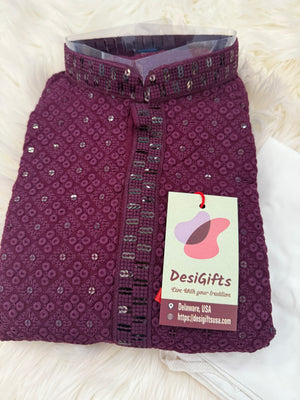 Pre-Teen and Teen Boy's Chikankari Embroidered Rayon Kurta Pajama with Sequins  - BOY-1909