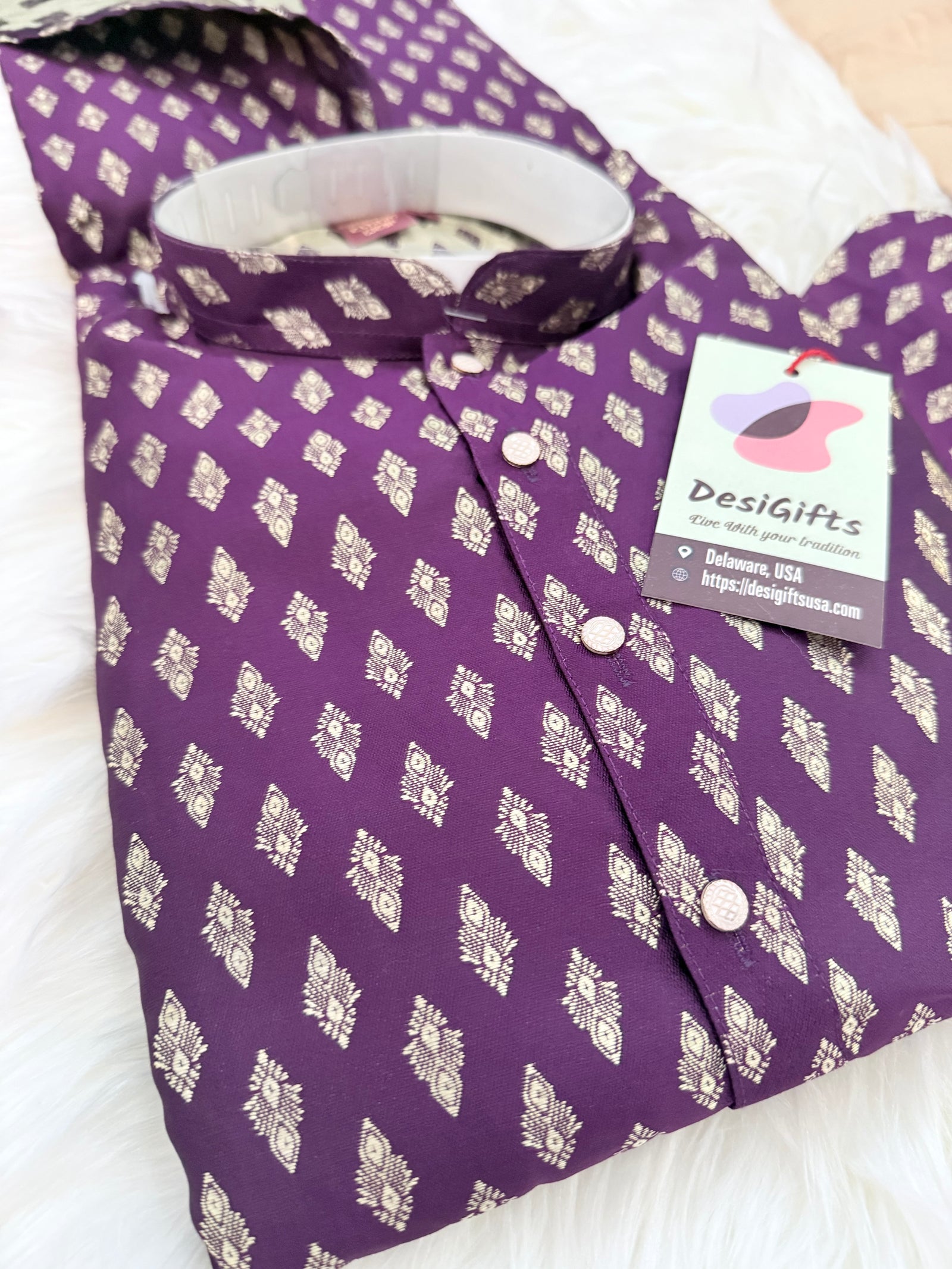 Men’s Royal Purple Jacquard Kurta Pajama Set, Indian Ethnic Wear for Wedding Party Festival, Designer Kurta for Men, KP -3004