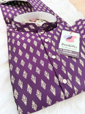 Men’s Royal Purple Jacquard Kurta Pajama Set, Indian Ethnic Wear for Wedding Party Festival, Designer Kurta for Men, KP -3004