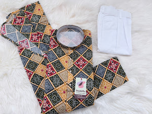 Men’s Multicolor Bandhani-Style Printed Kurta Pajama Set | Festive Indian Ethnic Wear – 3065
