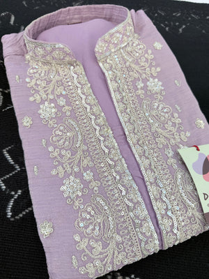 Men’s Pastel Purple Embroidered Kurta with with Parallel Pants | Textured Silk Blend Wedding Kurta Pajama Set | Festive Indian Ethnic Wear, KP - 4047