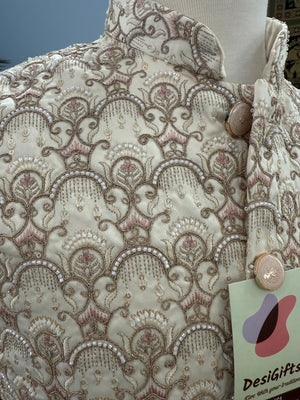 Classy Cream Jacket for Men, Intricately Embroidered Indian Waistcoat, Sadri with Sequins, Wedding Jacket, J - 1927