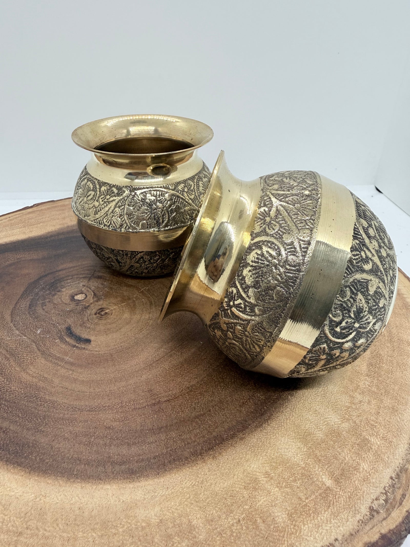 3" Engraved Brass Lota – Mini Decorative Water Pot with Floral Carving, LOTA - 3039