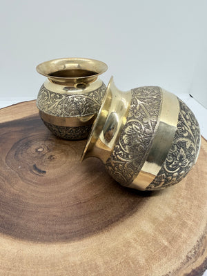 3" Engraved Brass Lota – Mini Decorative Water Pot with Floral Carving, LOTA - 3039