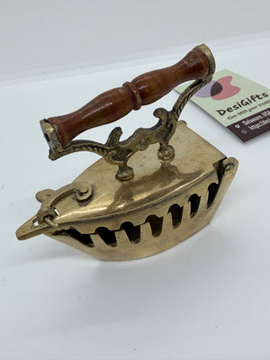 Vintage Brass Coal Iron with Wooden Handle – Decorative Collectible set, Iron - 3038