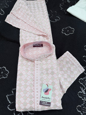 Men's Kurta Pajama set with Embroidery and Sequins in Soft Pink Shade. Two-piece Indian traditional outfit., KP - 1420-1421