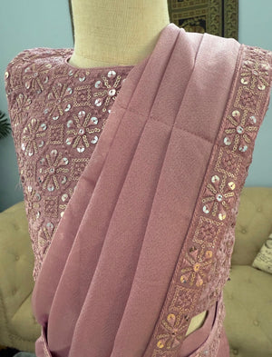 Readymade Saree  in Pastel Pink Shade for Girls with sequins Blouse, Indian Ethnic Outfit, GRL -1899
