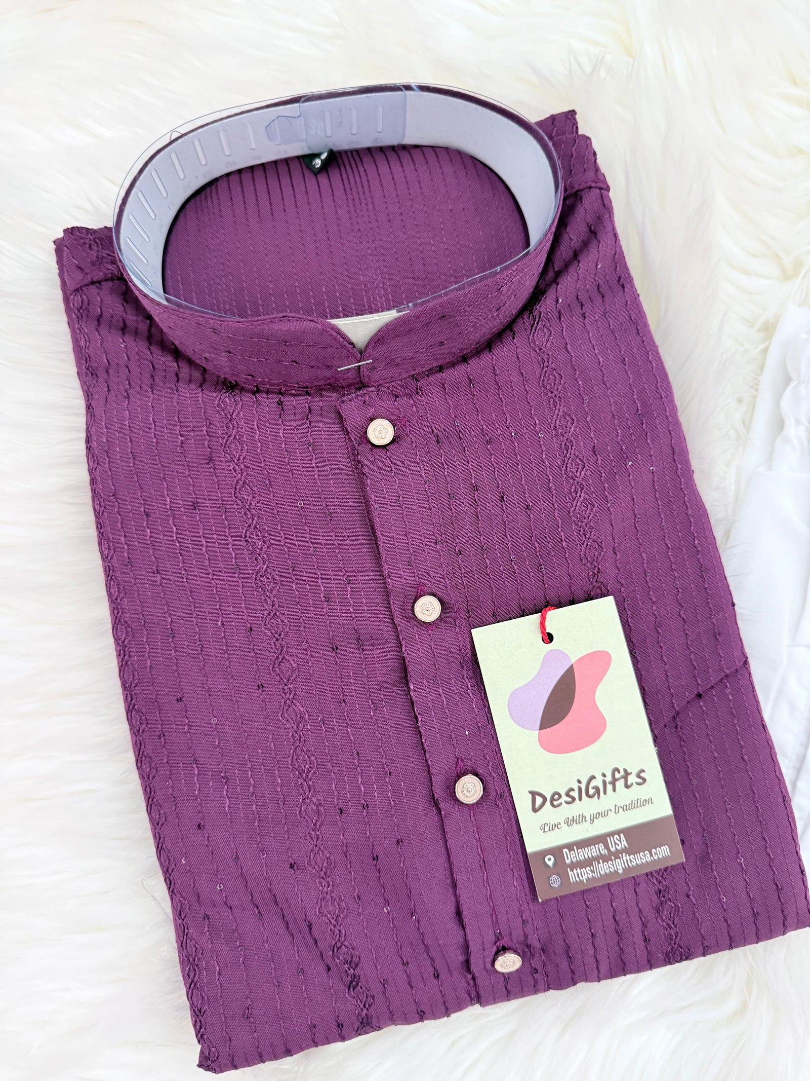 Men’s Wine Shade Sequins Embroidered Kurta Pajama Set – Indian Wedding & Partywear Traditional 2PC Outfit, Size 58 , 5XL, KP-2024