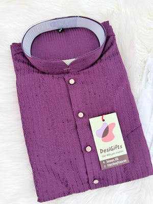 Men’s Wine Shade Sequins Embroidered Kurta Pajama Set – Indian Wedding & Partywear Traditional 2PC Outfit, Size 58 , 5XL, KP-2024