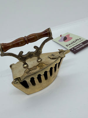 Vintage Brass Coal Iron with Wooden Handle – Decorative Collectible set, Iron - 3038