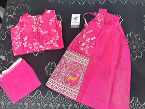Girls Rani Pink Zari Embroidered Lehenga Choli Set with Dupatta, Traditional Indian Ethnic Wear for Kids, Wedding & Festival Outfit, GRL-2097