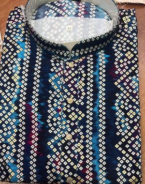 Men’s Navy Bandhani-Style Printed Kurta Pajama Set | Festive Indian Ethnic Wear – 3068