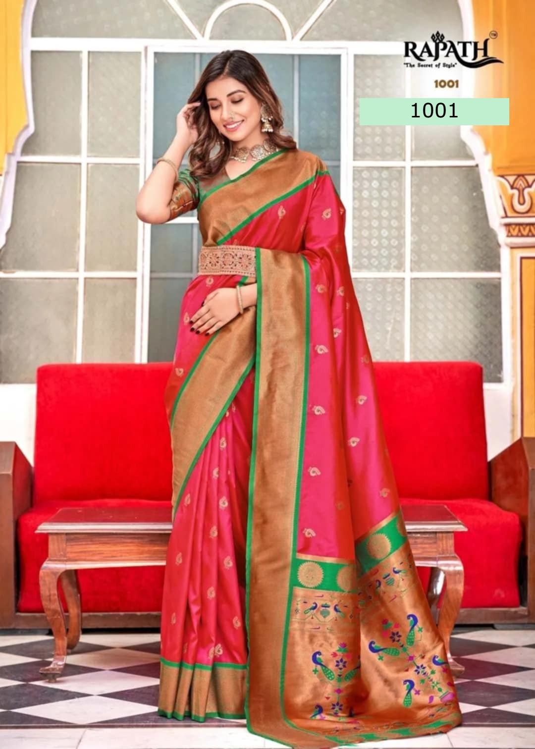 Soft Peshawari Paithani Silk Saree With Stitched Blouse and complete fall & Peeco , SAREE - 1621