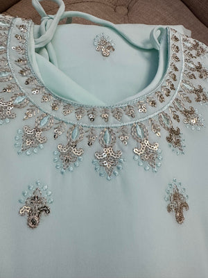 Arctic Blue Elegant Dress with Intricate Work, Design GRL # 1006