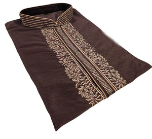 Men's Ruby Cotton Silk with Golden Design Man's Kurta Pajama Set, KPS-1028