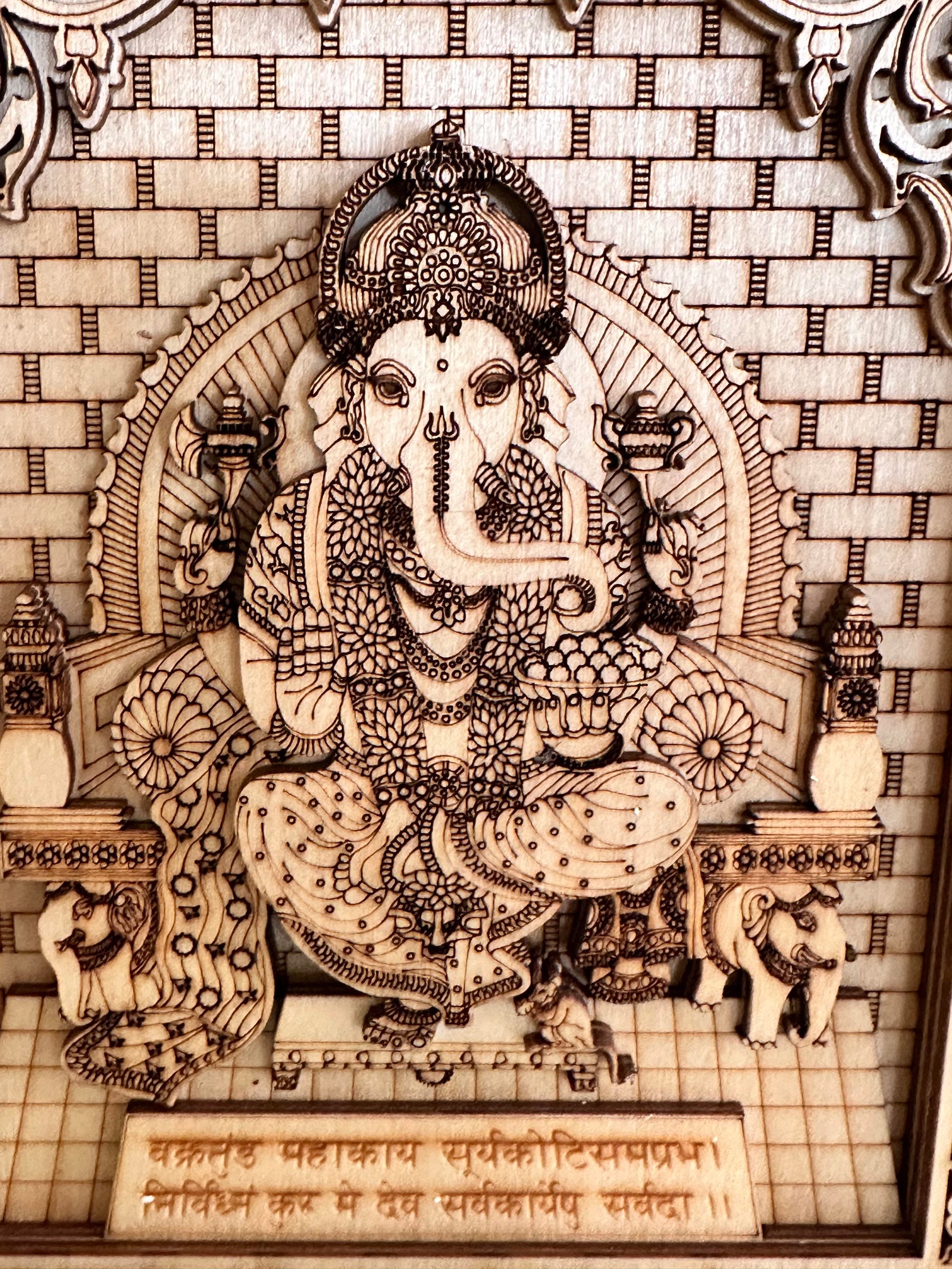 8" Mandala Wood Ganesha Frame, Wooden Art Decor, MAW- 1044