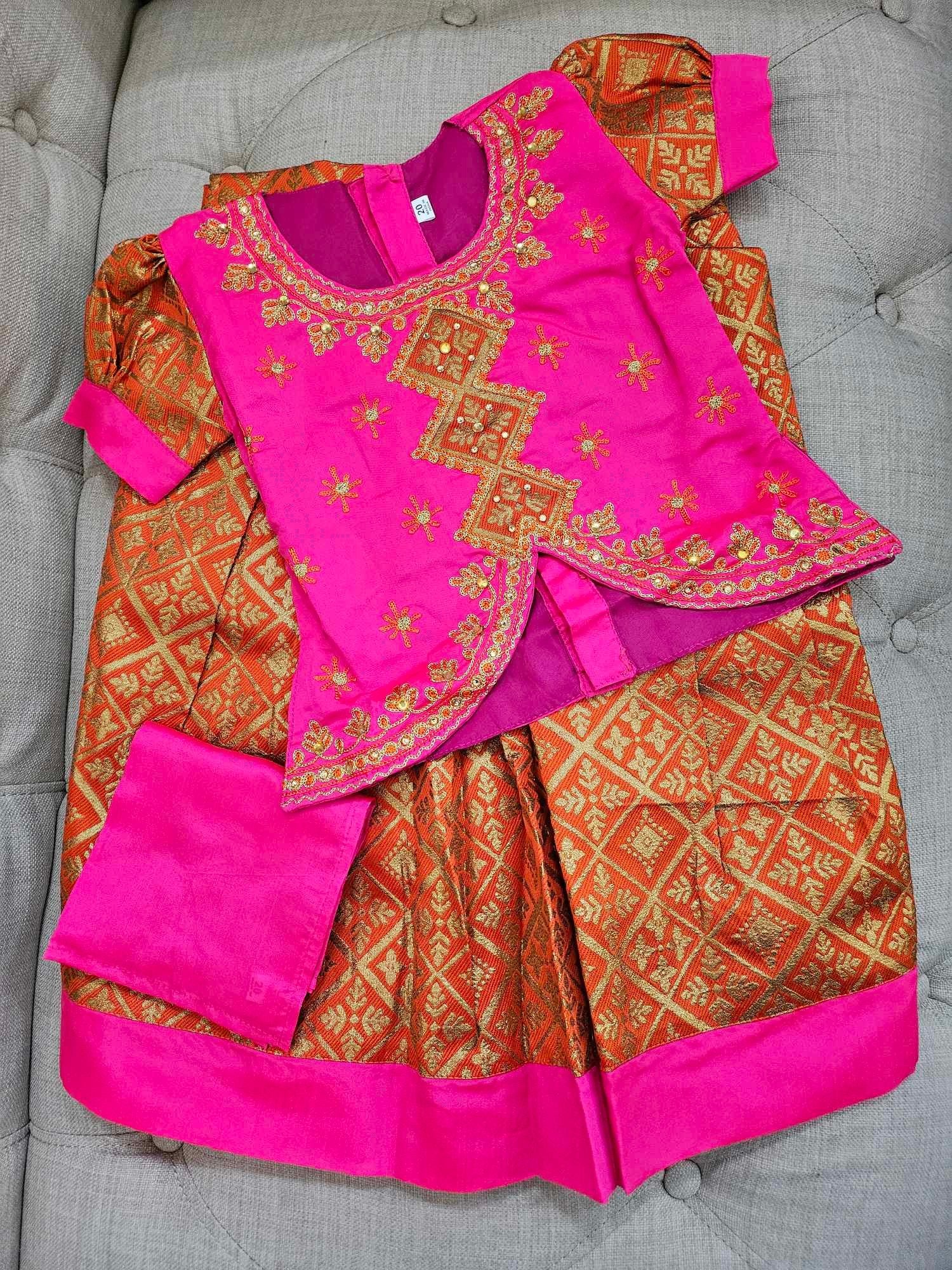 Comfy Silk Traditional Pattu Pavadai Rani Pink Lehnga Choli, Design GRL -1052