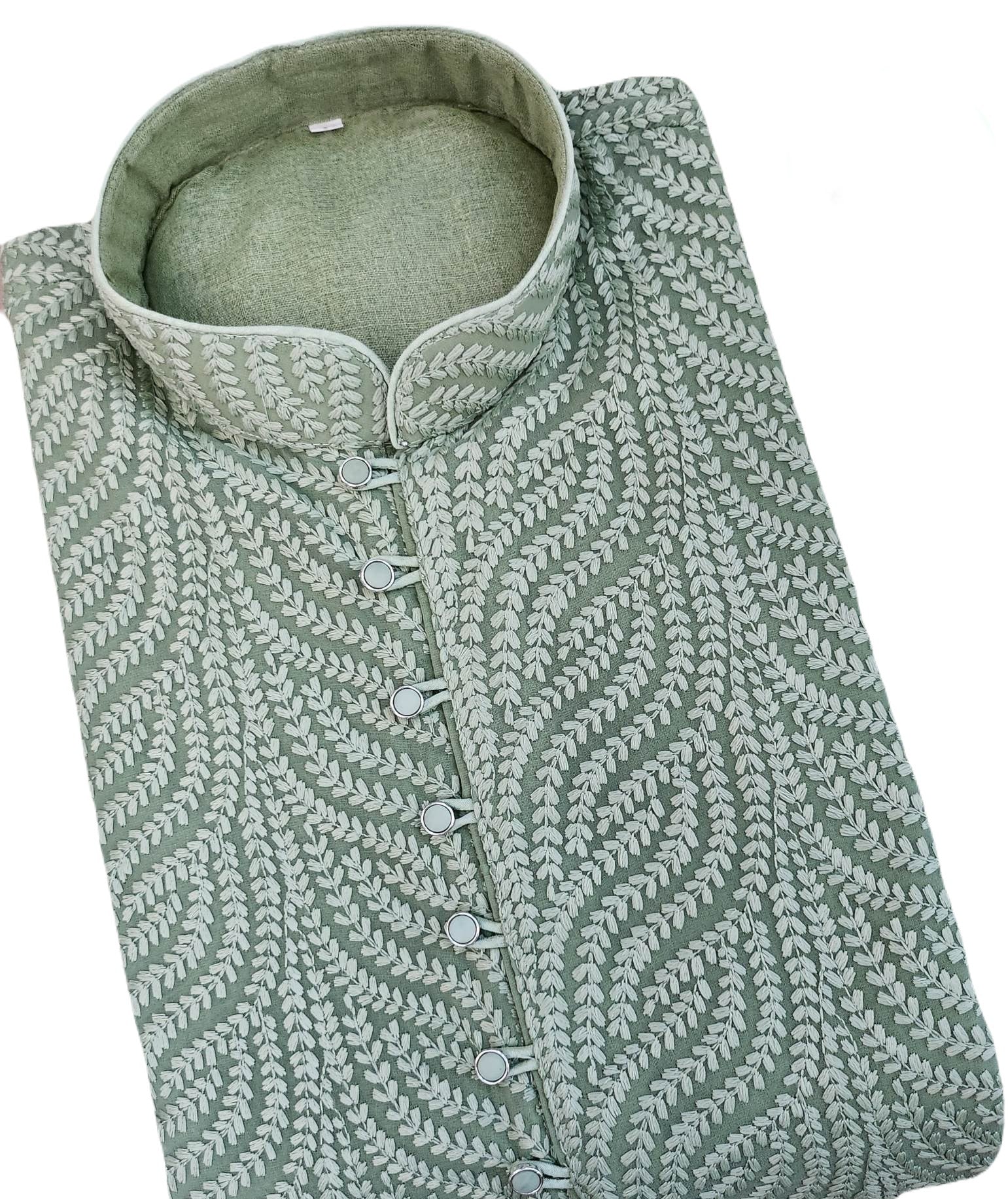 Conspicuous Sage Green Shade Kurta Pajama Set, Georgette with Chikankari Embroidery, Father and Son Matching, KP- 1057