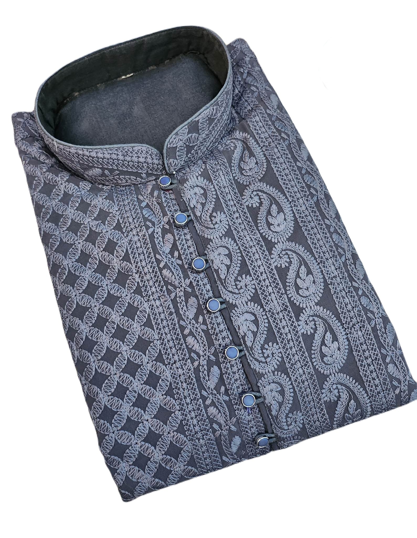 Striking Gray Shade Kurta Pajama Set, Georgette with Intricate Chikankari Embroidery, KP- 1058
