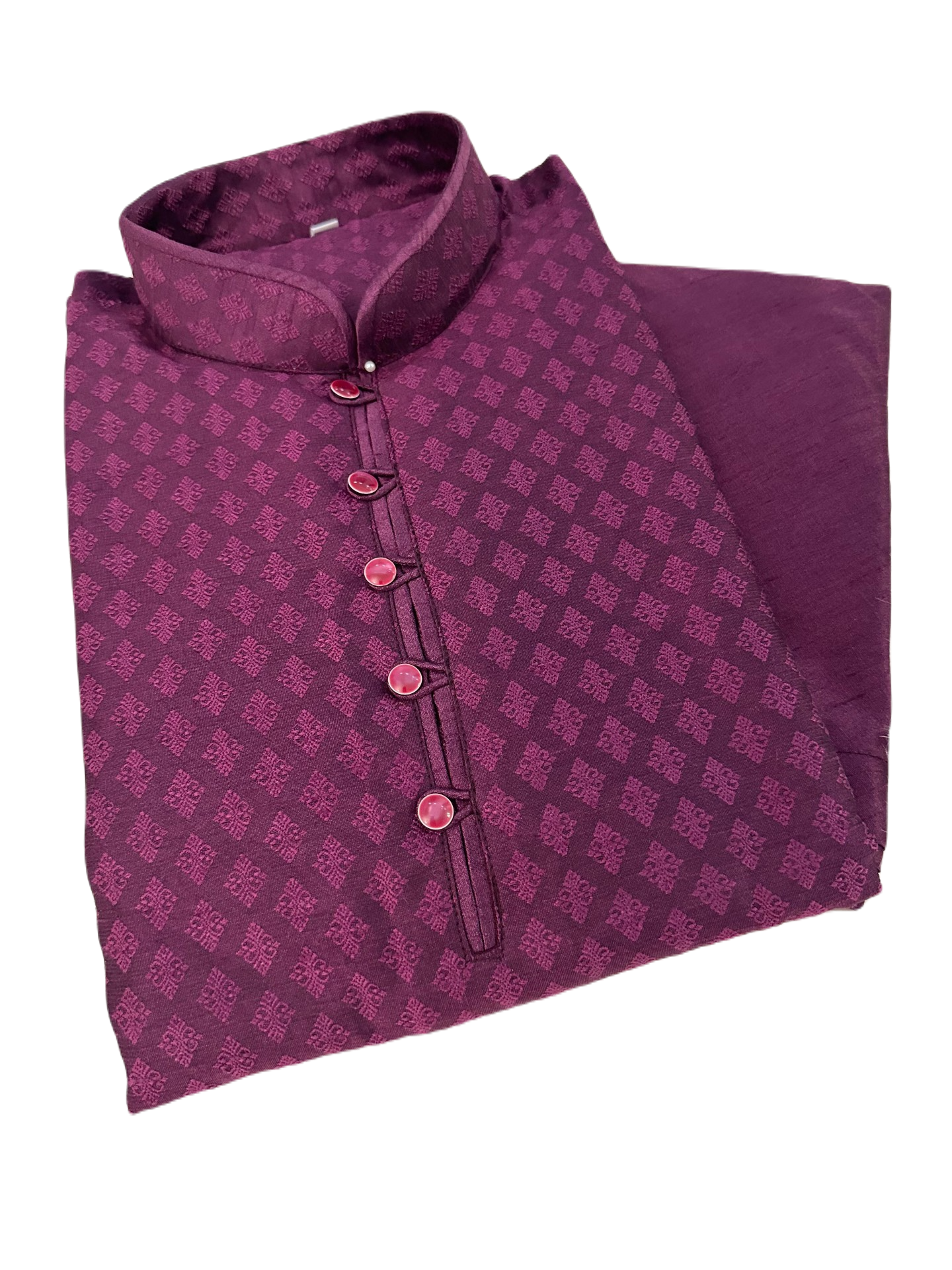 Size 48, Man's Sangria Violet Shade Jacquard Silk 2 Piece Kurta Pajama Set, Father & Son's Outfit, DM -1061