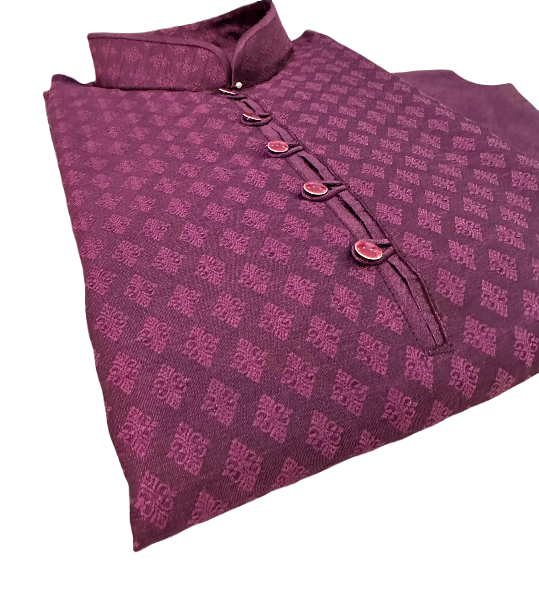 Man's Sangria Violet Shade Jacquard Silk 2 Piece Kurta Pajama Set, Father & Son's Outfit, DM -1061