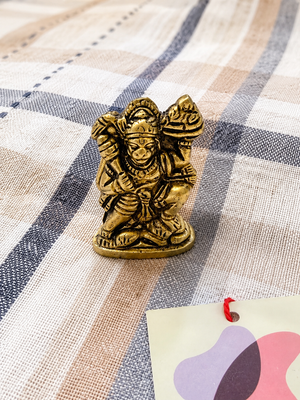 Brass Hanuman Carrying Sanjeevani Parvat – Approx. 2" Mini Pooja Idol for Home & Car, HM-106