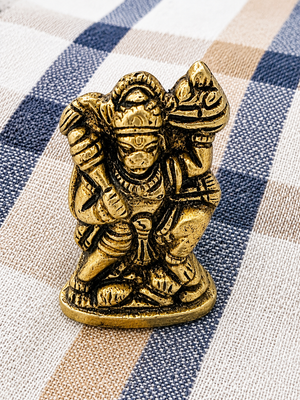Brass Hanuman Carrying Sanjeevani Parvat – Approx. 2" Mini Pooja Idol for Home & Car, HM-106